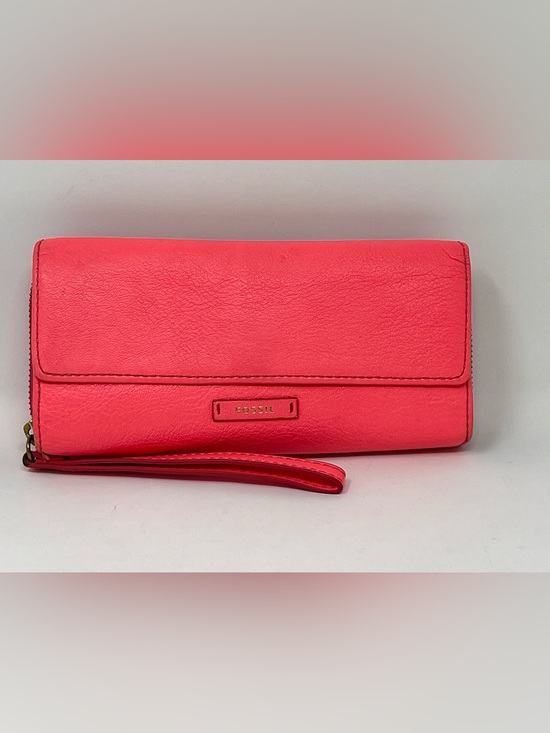 Fossil Handbags - Fossil Jori Vibrant Coral-Pink Colorway Leather Flap Clutch Wallet / Wristlet